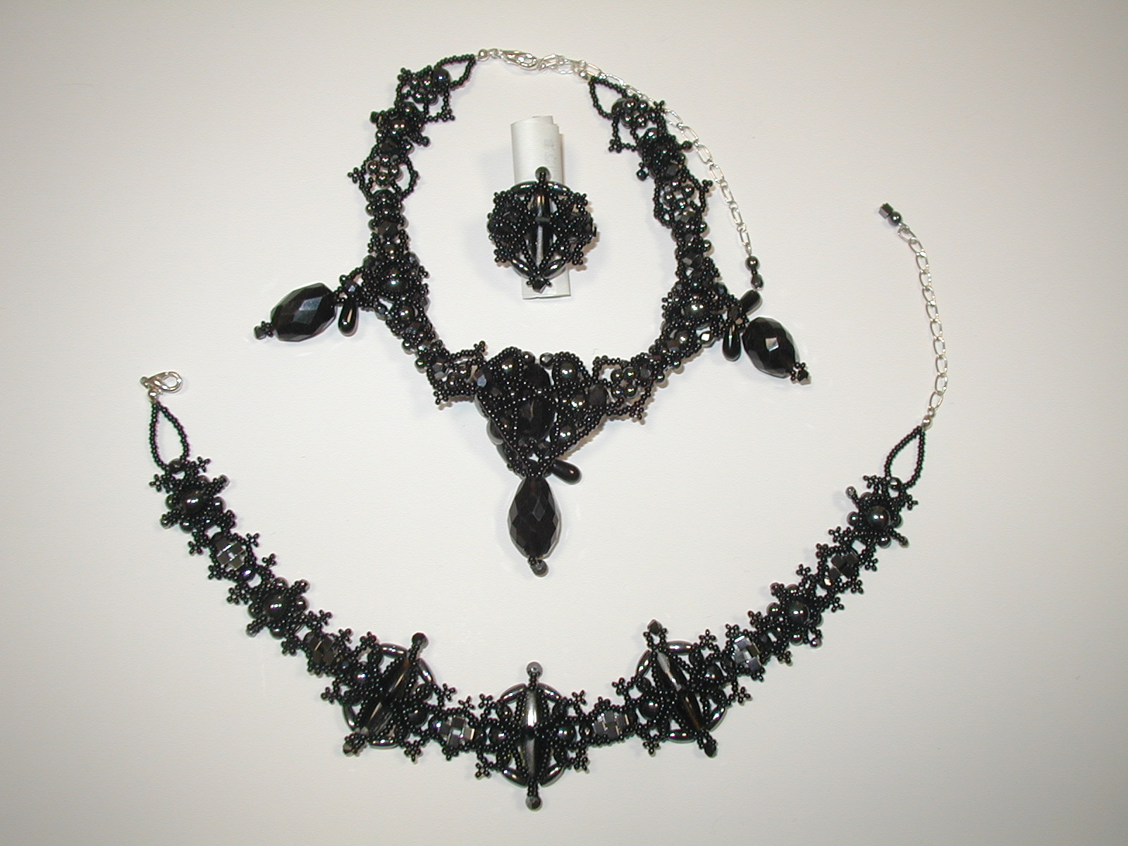 Necklace, Bracelet & Ring (Black)